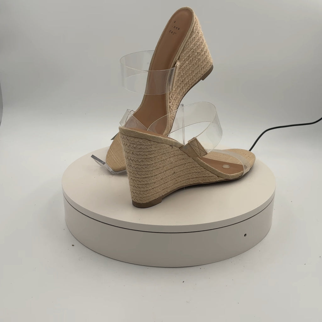 Women's Ansel Double Band Open Toe Wedge Heels With Memory Foam Insole - A New Day Tan 11: Slip-On, Platform Heel