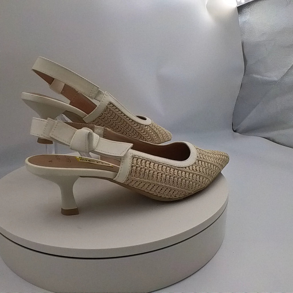 Women's Milan Raffia Slingback Heels - A New Day Beige 8.5: Cushioned Insole, Pointed Toe, Medium Width - Used Good U001