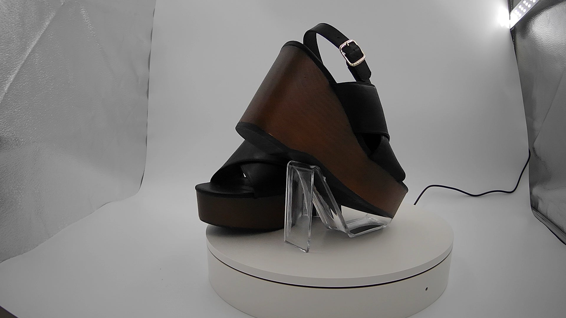 Women's Naomi Wood Wedge Heels with Memory Foam Insole - Universal Thread Black 7.5: Ankle Strap, Open Toe
