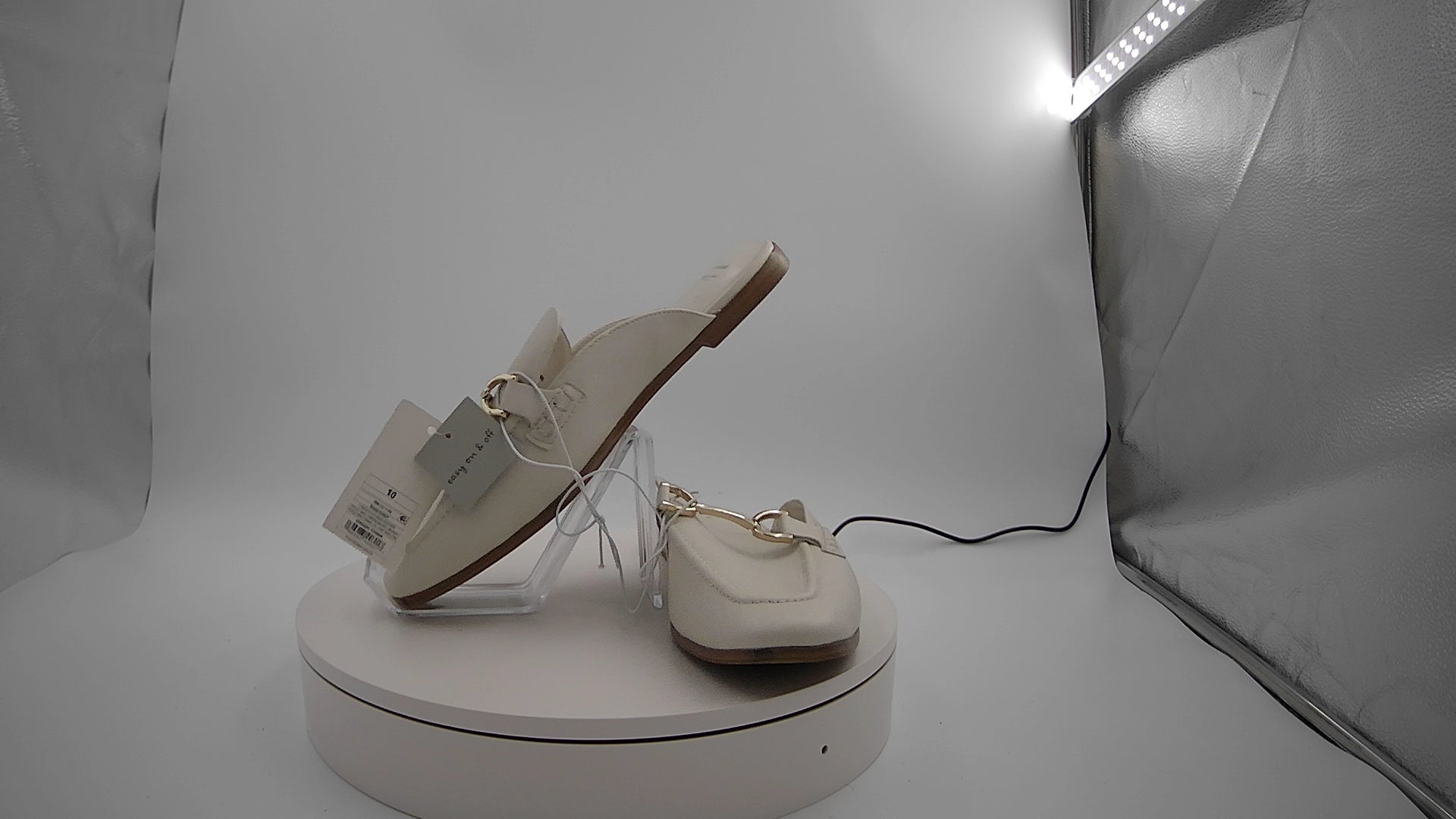 Women's Sandy Mule Flats with Memory Foam Insole - A New Day Off-White 10: Slip-On Pointed Toe Block Heel