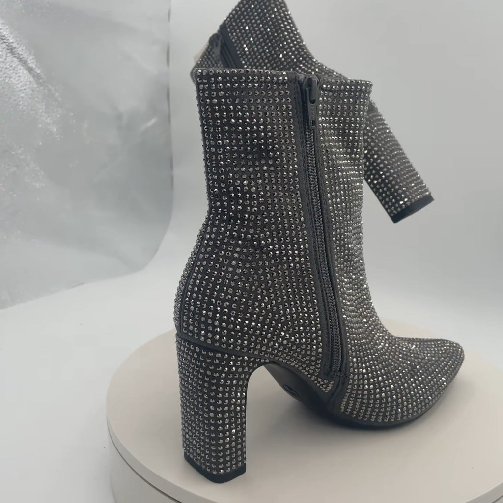 Women’s Gloria Low Shaft Heeled Rhinestones Boots With Memory Foam Insole - A New Day Silver 7