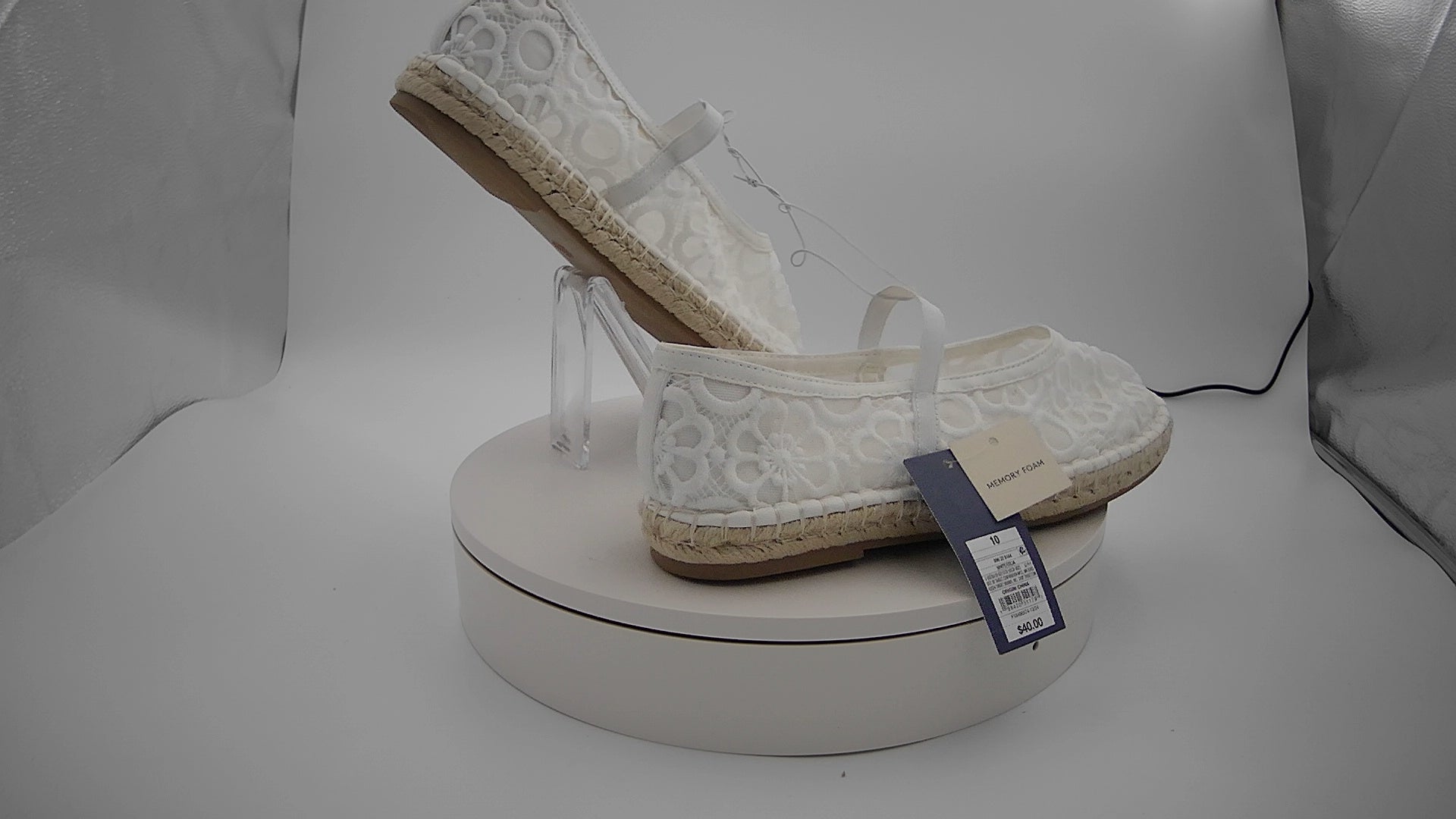 Women's Celia Floral Lace Mary Jane Espadrille Flat with Memory Foam Insole - Universal Thread White 10: Breathable Mesh, Pull-On Style