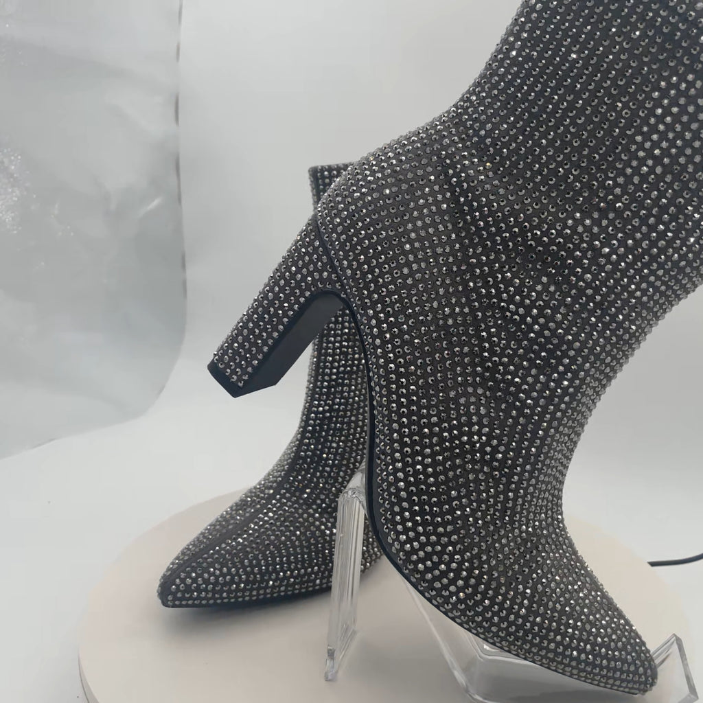 Women’s Gloria Low Shaft Heeled Rhinestones Boots With Memory Foam Insole - A New Day Silver 7