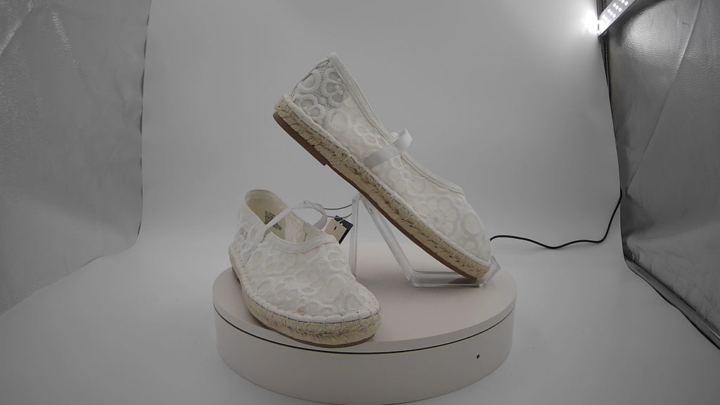 Women's Celia Floral Lace Mary Jane Espadrille Flat with Memory Foam Insole - Universal Thread White 8.5: Breathable Mesh Upper