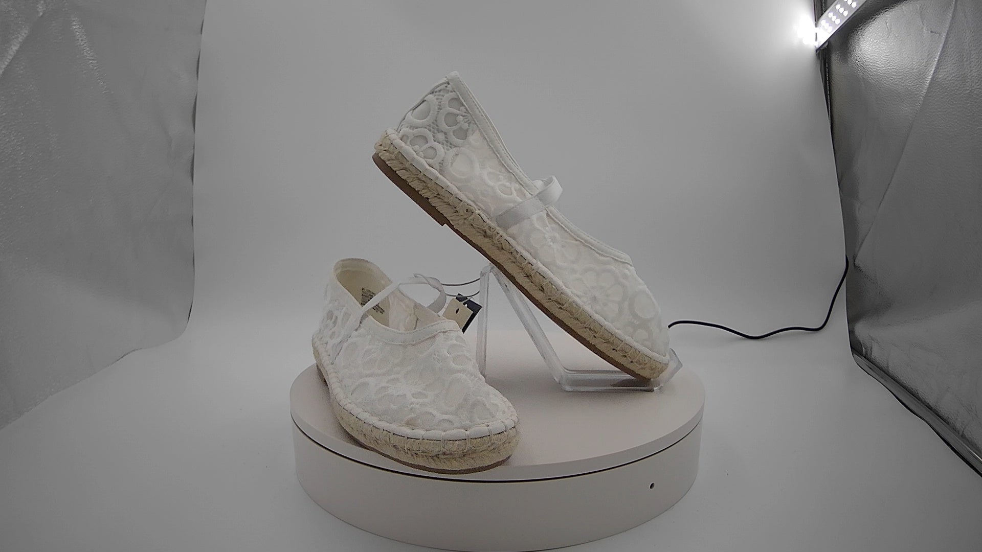 Women's Celia Floral Lace Mary Jane Espadrille Flat with Memory Foam Insole - Universal Thread White 8.5: Breathable Mesh Upper