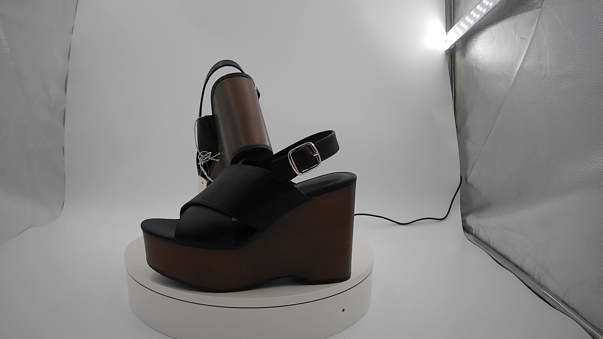 Women's Naomi Wood Wedge Heels with Memory Foam Insole - Universal Thread Black 6: Ankle Strap, Open Toe