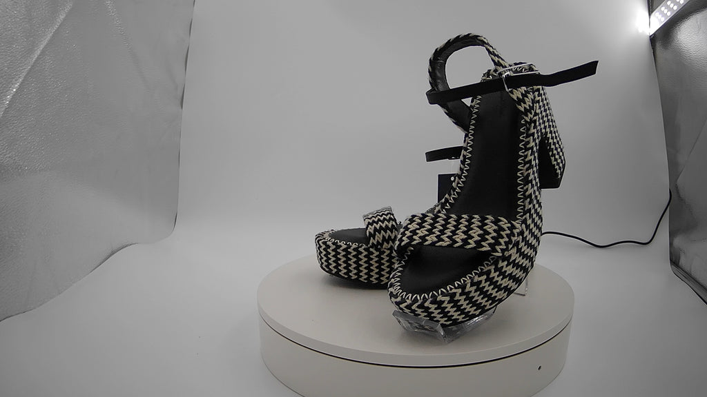 Women's Madeline Woven Platform Sandal Heels with Memory Foam Insole - Universal Thread Black 7.5: Ankle Strap, Block Heel