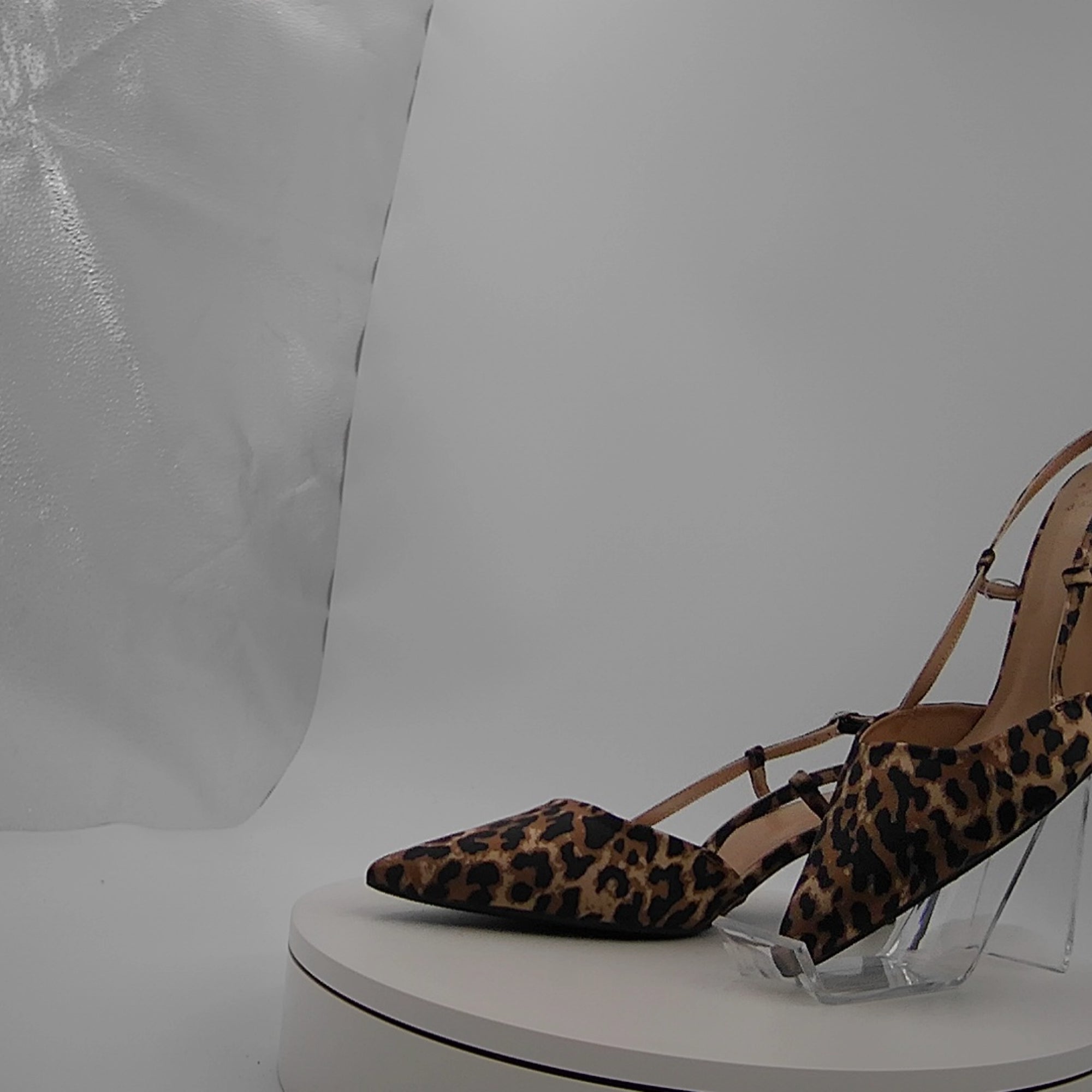 Women's Annette Satin Slingback Heels With Memory Foam Insole - A New Day Light Brown 8.5: Leopard Spot Pattern