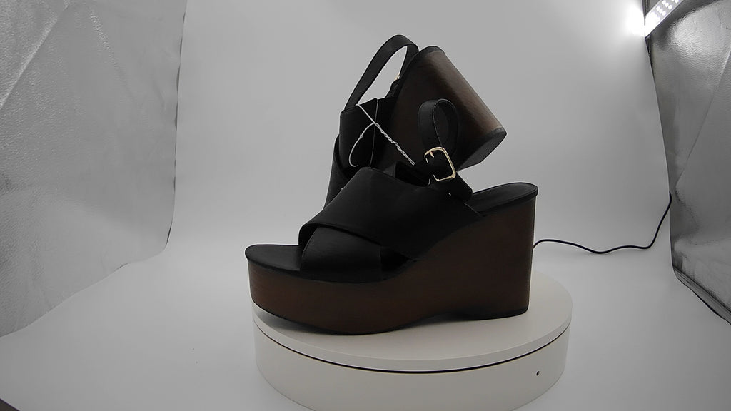 Women's Naomi Wood Wedge Heels with Memory Foam Insole - Universal Thread Black 9.5: Ankle Strap, Open Toe, 4.25" Heel