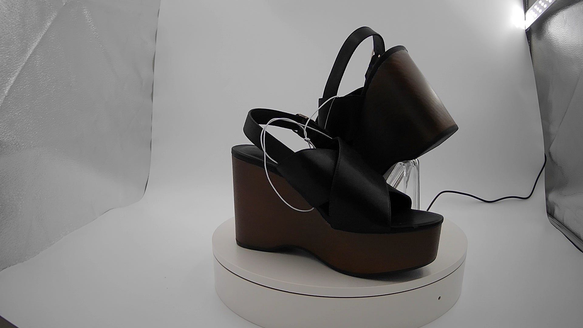 Women's Naomi Wood Wedge Heels with Memory Foam Insole - Universal Thread Black 7.5: Ankle Strap, Open Toe