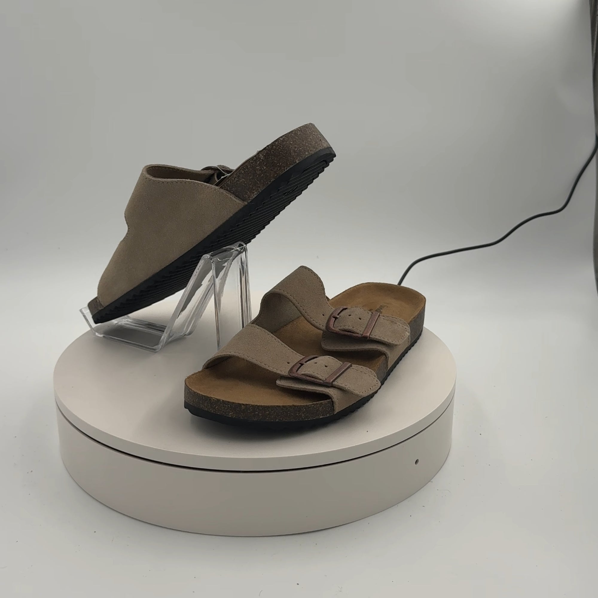 Men's Saul Suede Two Band Sandals - Goodfellow & Co Tan 8: Slip On, Contoured Footbed, Open Toe