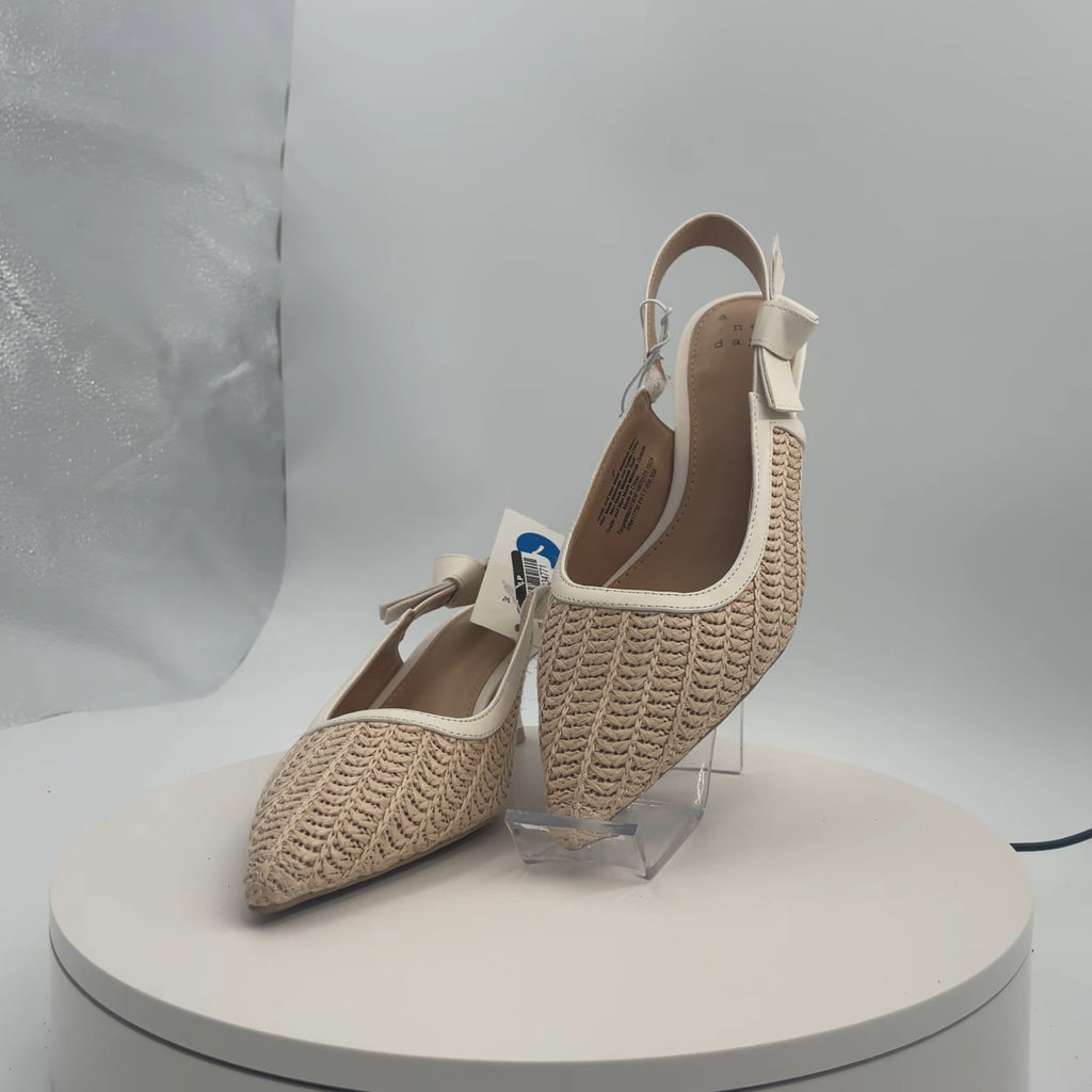 Women's Milan Raffia Slingback Heels - A New Day Beige 7: Cushioned Insole, Pointed Toe, Textured Outsole, Medium Width