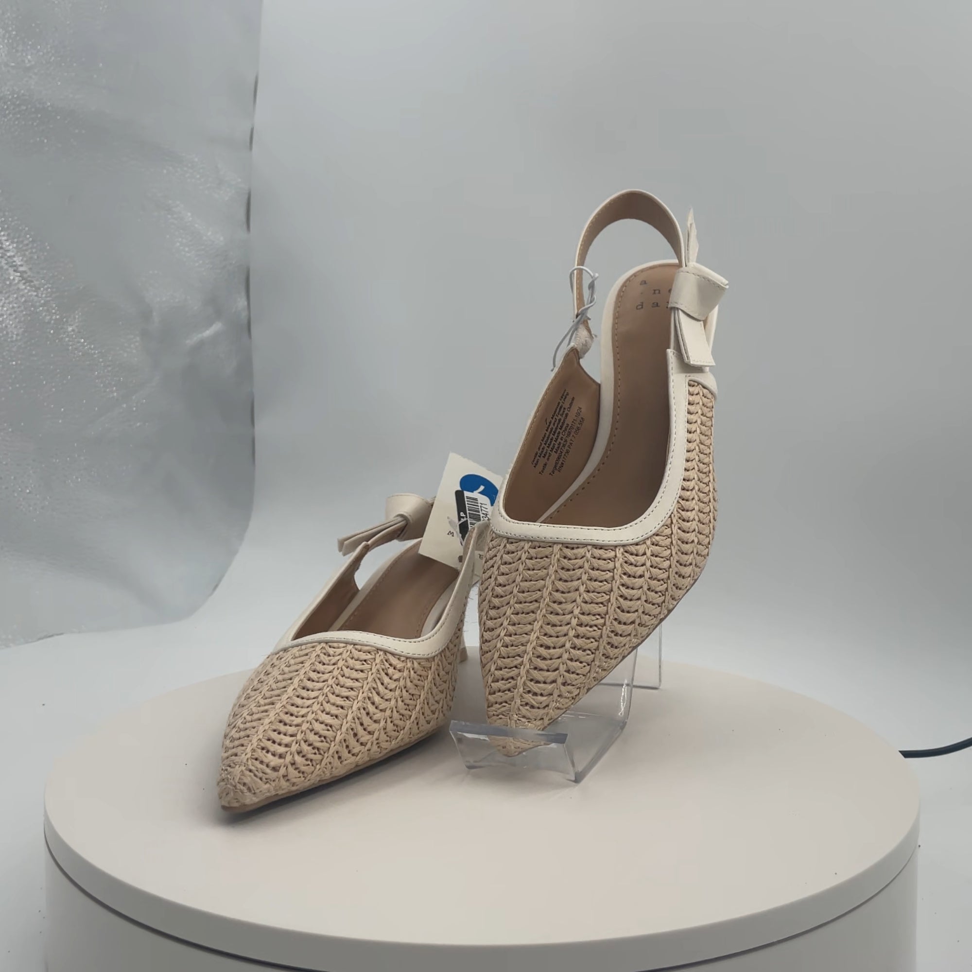 Women's Milan Raffia Slingback Heels - A New Day Beige 7: Cushioned Insole, Pointed Toe, Textured Outsole, Medium Width