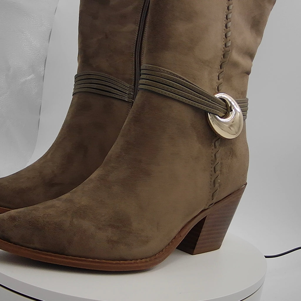 Women's Rio Whip Stitch Tall Western Boots With Memory Foam Insole - Universal Thread Dark Taupe 8.5
