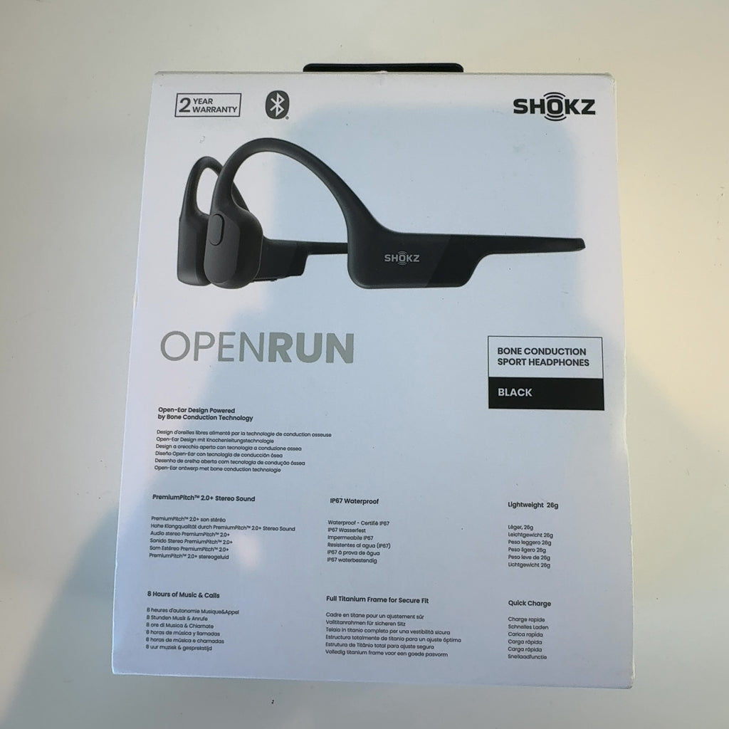 Shokz Openrun Bluetooth Wireless Headphones - Black: Open-Ear, Built-In Microphone, Water-Resistant