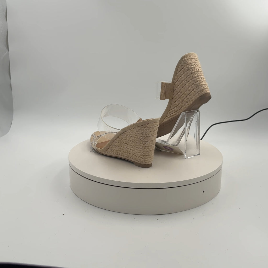Women's Ansel Double Band Open Toe Wedge Heels With Memory Foam Insole - A New Day Tan 6.5: Slip-On, Platform Heel