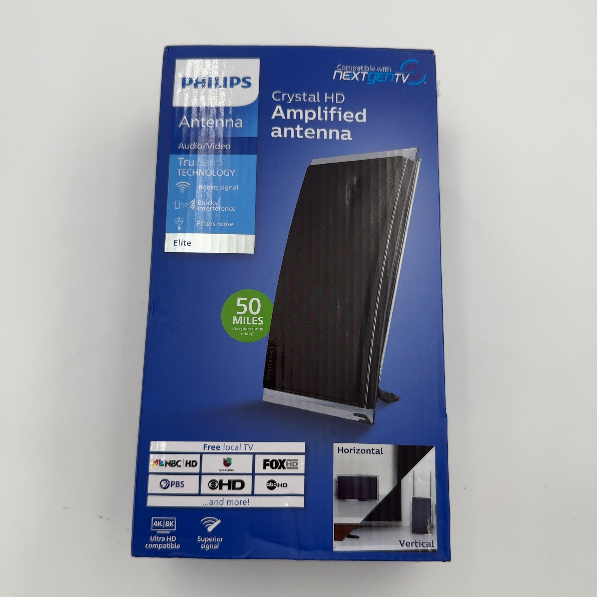 Philips Crystal Hd Indoor Amplified Tv Antenna With 6' Coaxial Cable – Black: Digital Signal, 50 Mile Range