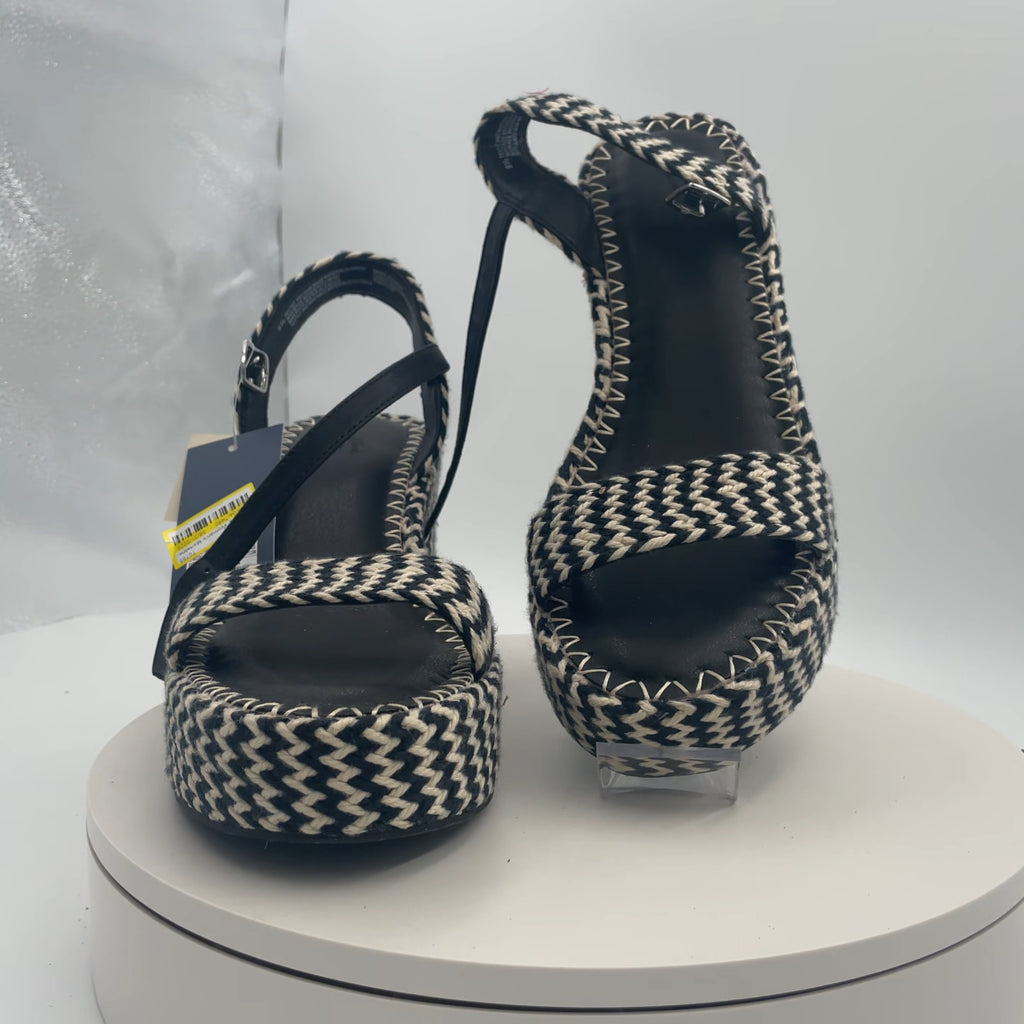 Women's Madeline Woven Platform Sandal Heels With Memory Foam Insole - Universal Thread Black 9.5: Ankle Strap, Block Heel, Open Toe