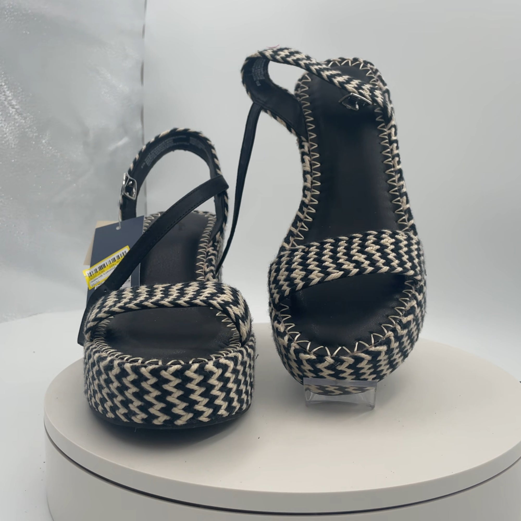 Women's Madeline Woven Platform Sandal Heels With Memory Foam Insole - Universal Thread Black 9.5: Ankle Strap, Block Heel, Open Toe