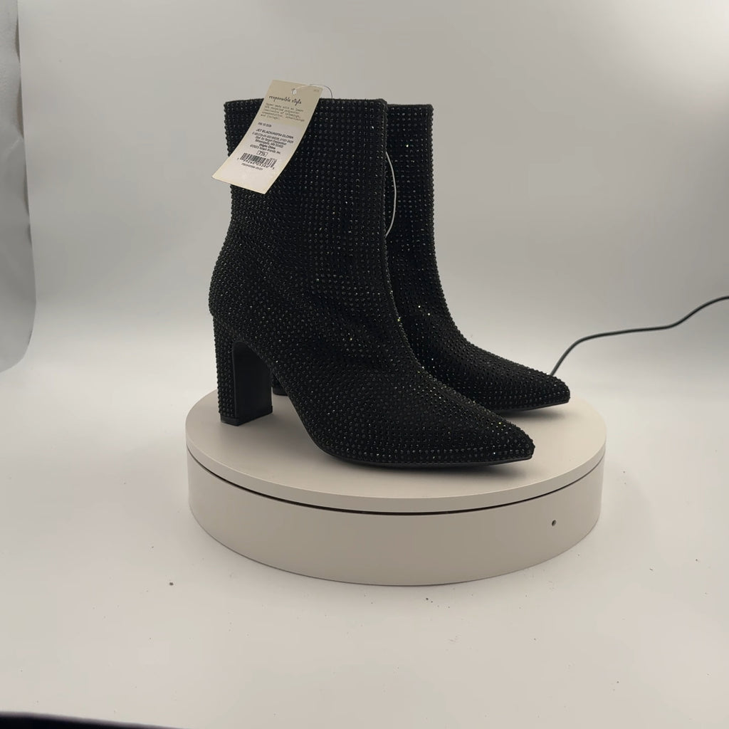 Women’s Gloria Low Shaft Heeled Rhinestones Boots With Memory Foam Insole - A New Day Jet Black 7.5