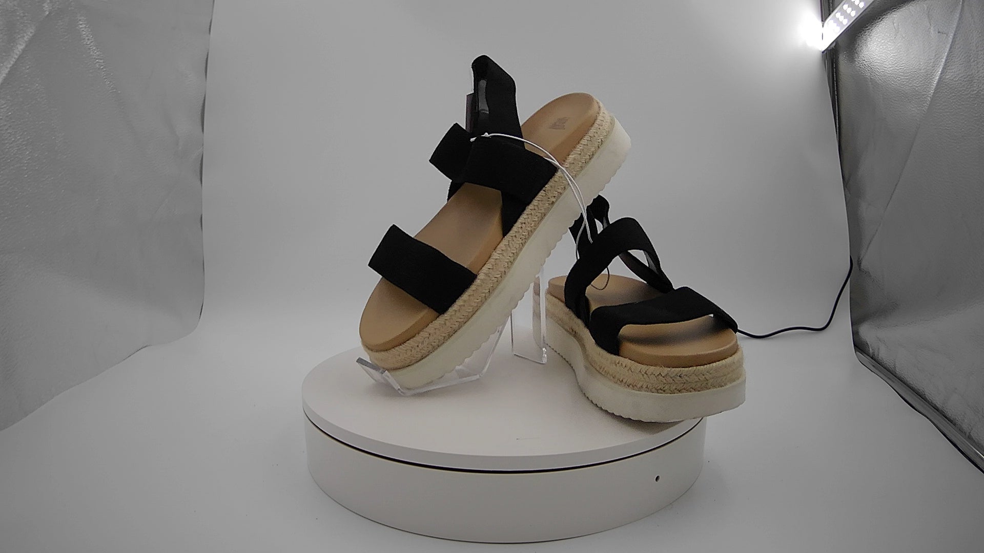 Women's Elliot Stretch Strappy Platform Sandals - Wild Fable Black 11: Adjustable Elastic Strap, Open Round Toe, Textured Outsole