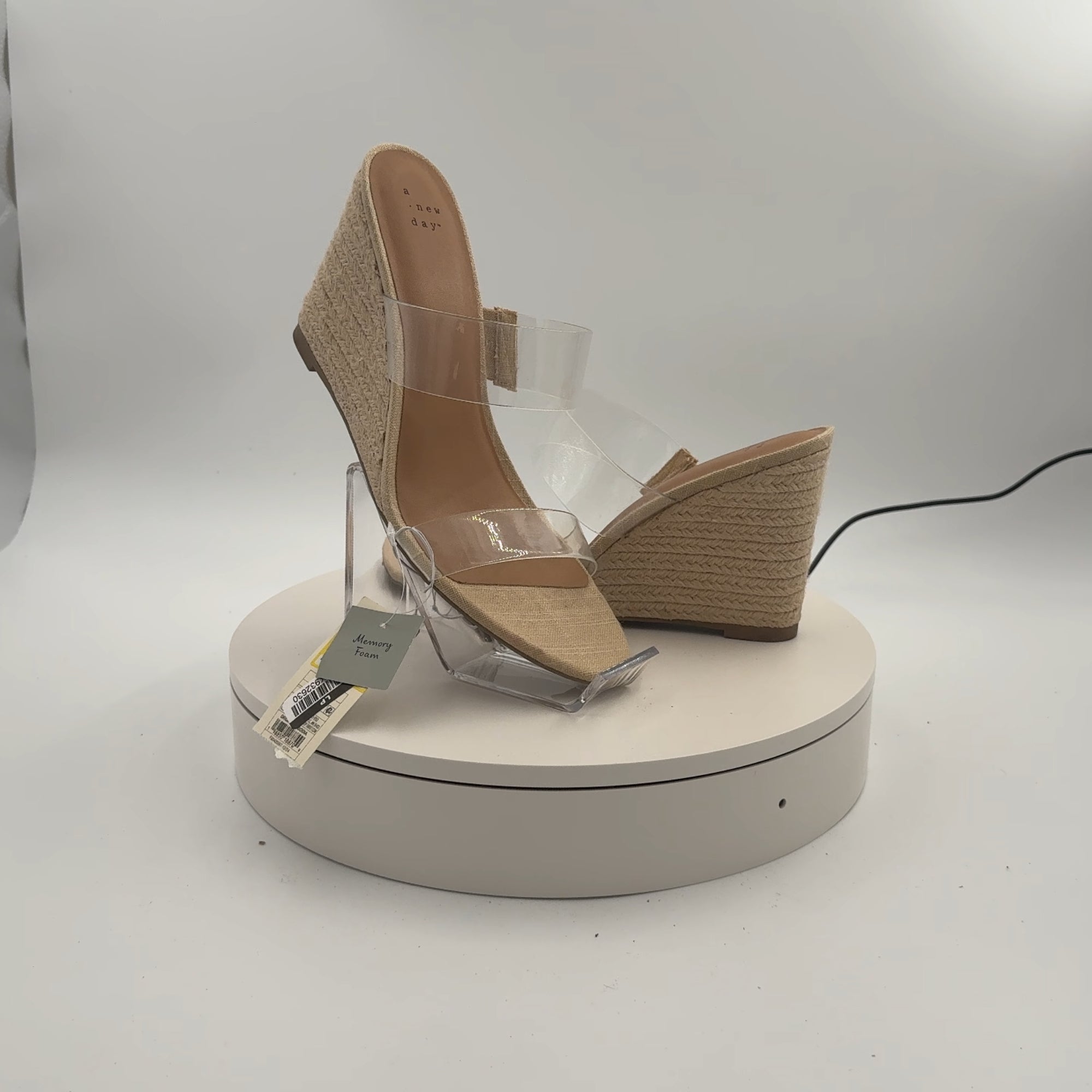Women's Ansel Double Band Open Toe Wedge Heels With Memory Foam Insole - A New Day Tan 11: Slip-On, Platform Heel