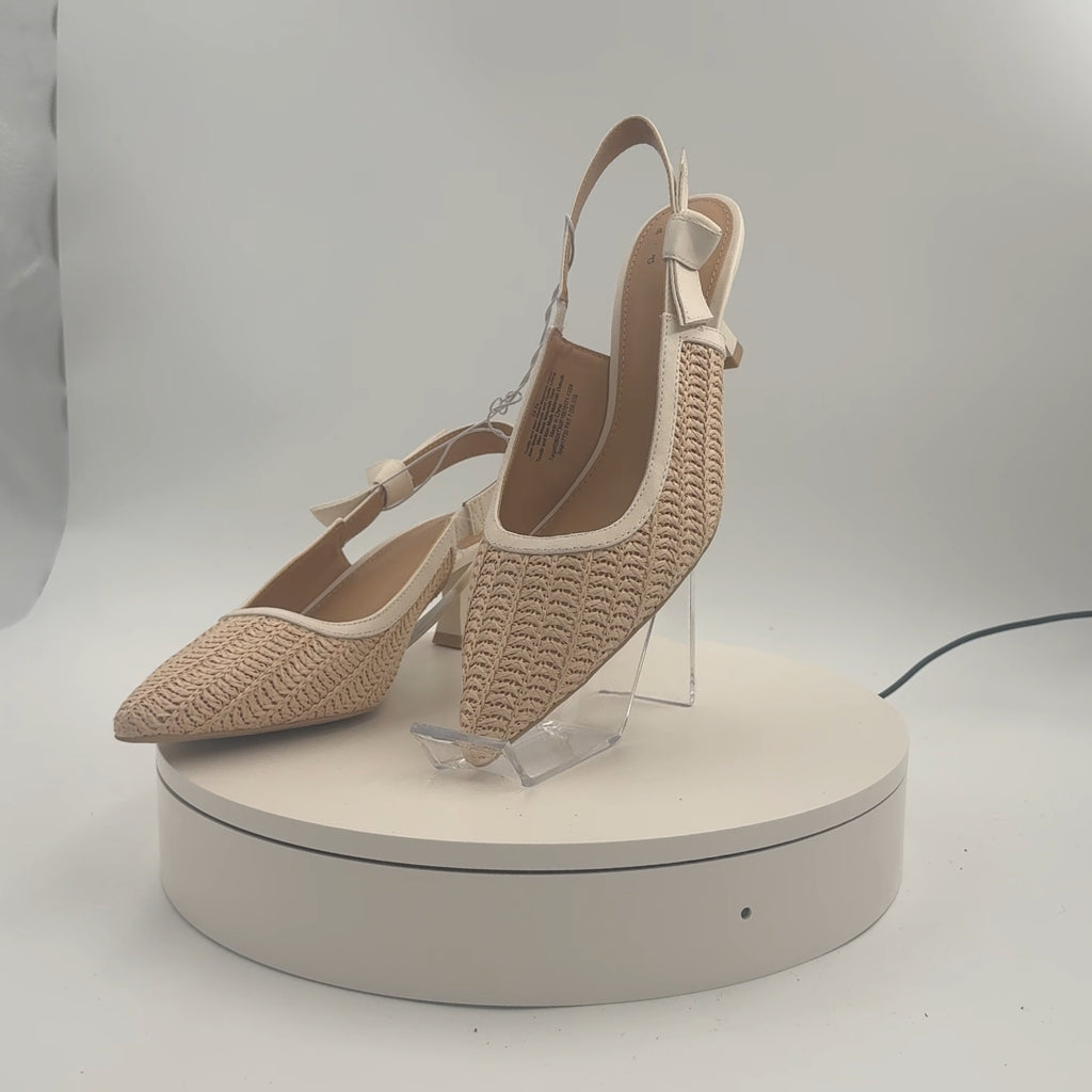 Women's Milan Raffia Slingback Heels - A New Day Beige 9.5: Cushioned Insole, Pointed Toe, Medium Width