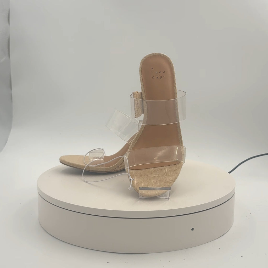 Women's Ansel Double Band Open Toe Wedge Heels With Memory Foam Insole - A New Day Tan 6: Slip-On, Platform Heel