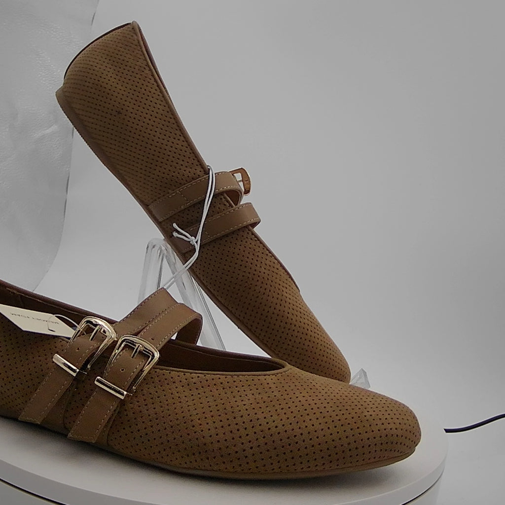 Women’s Henrietta Double Strap Mary Jane Flats With Memory Foam Insole – Universal Thread Taupe 10