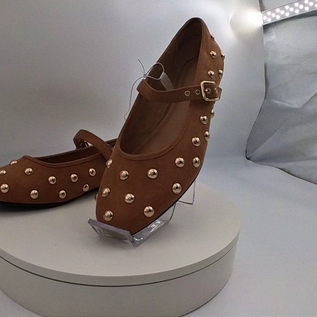 Women's Penny Gold Studded Mary Jane Flats With Memory Foam Insole - Universal Thread Cognac 10