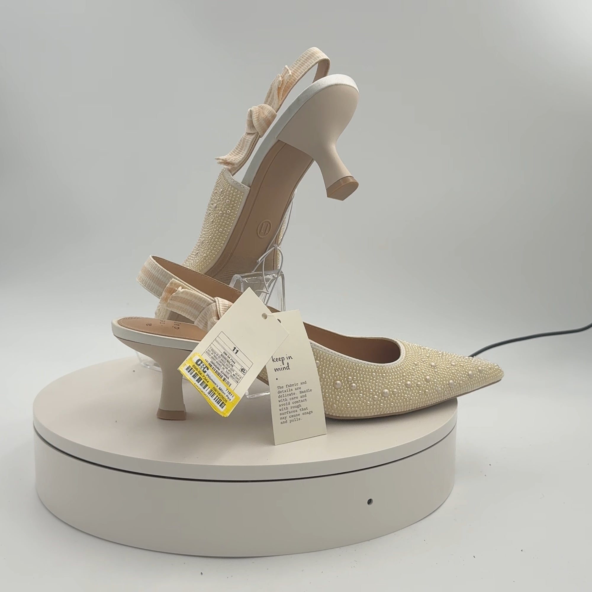 Women's Milan Pearl Slingback Heels - A New Day Ivory 11: Satin Pointed Toe, Cushioned Insole