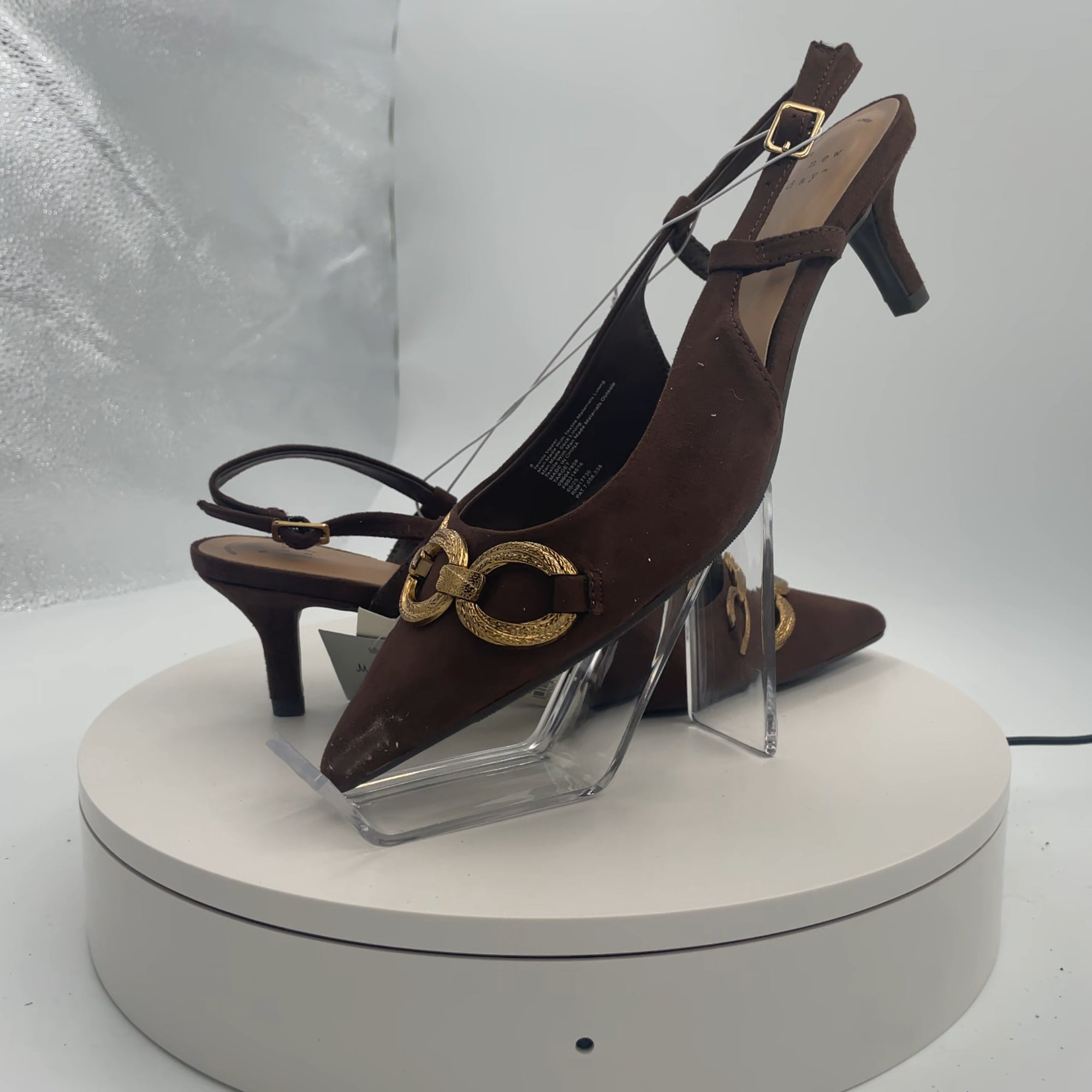 Women's Tabitha Oversized Chain Sling Back Heels With Memory Foam Insole - A New Day Brown 8