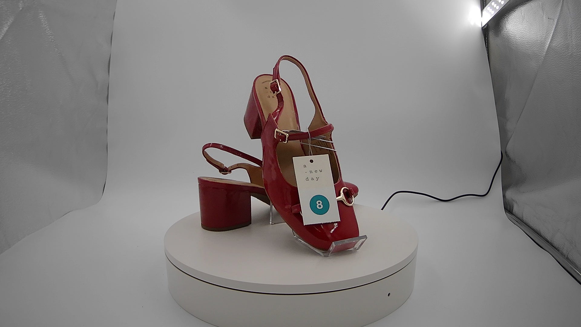 Women's Lucky Square Toe Mary Jane Heel with Memory Foam Insole - A New Day Red 8: Faux Leather, Block Heel, Buckle Closure