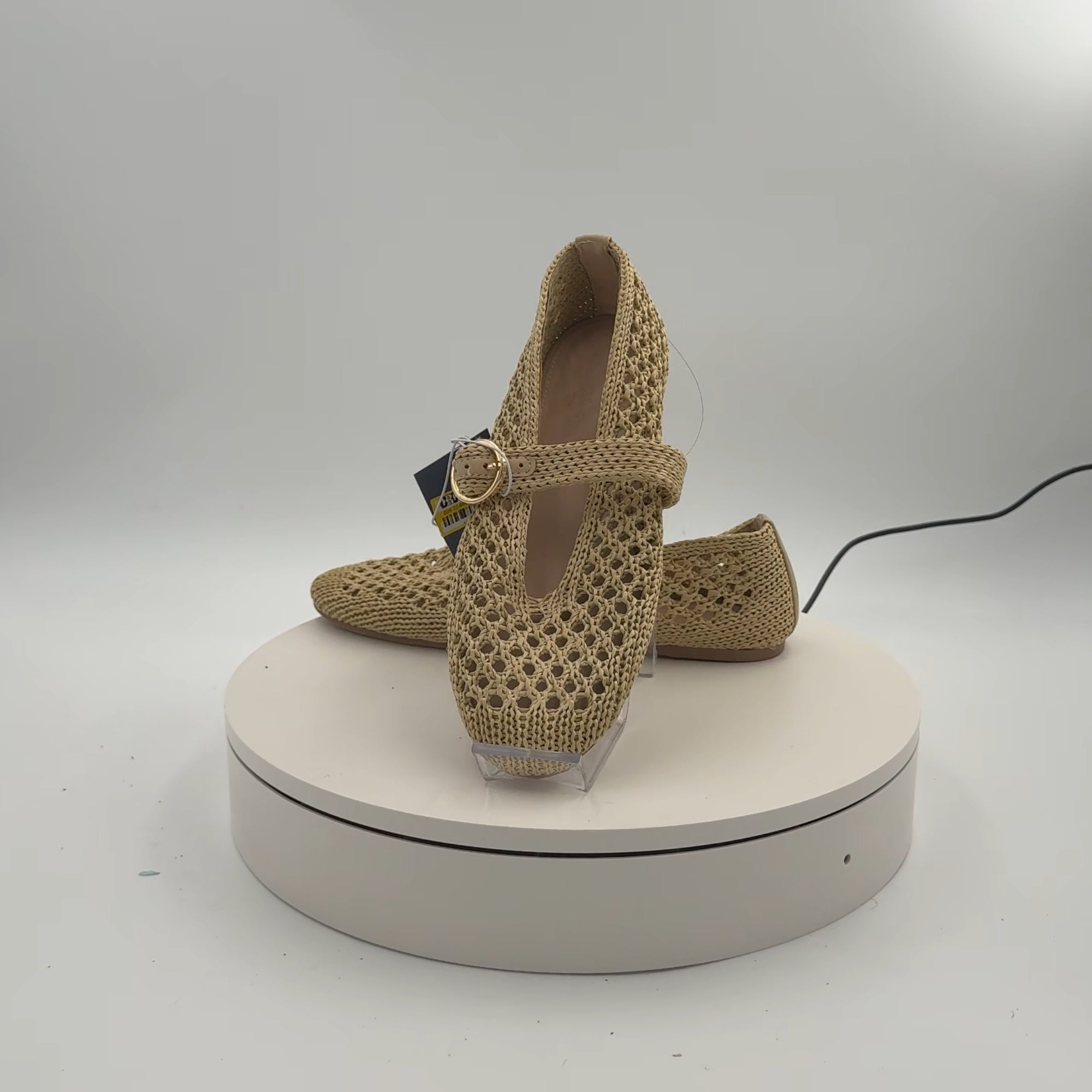 Women's Sia Knit Woven Mary Jane Flats - Universal Thread Beige 6.5: Cushioned Insole, Buckle Closure