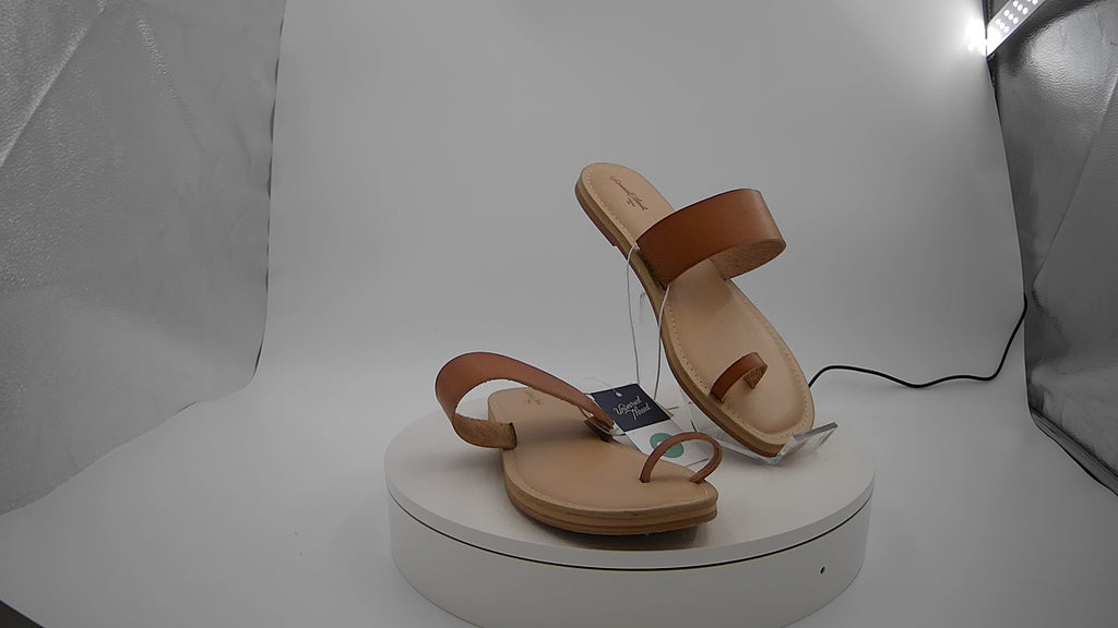 Women's Juno Toe Ring Flat Sandals - Universal Thread Cognac 9.5: Slip-On, Memory Foam, Square Open Toe