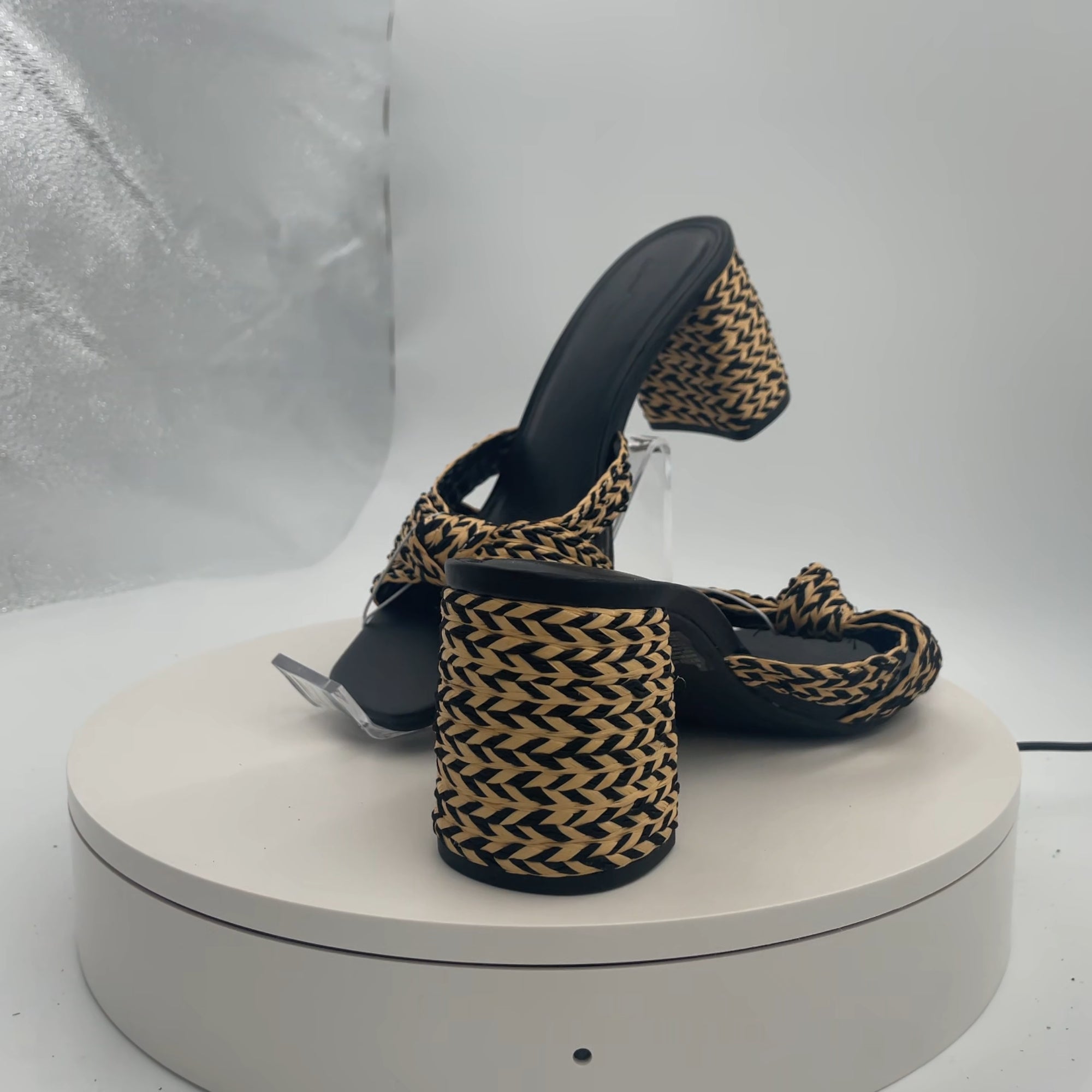 Women's Aaliyah Raffia Strappy Knot Sandal Heels - Universal Thread Black 8: Open Square Toe, Block Heel