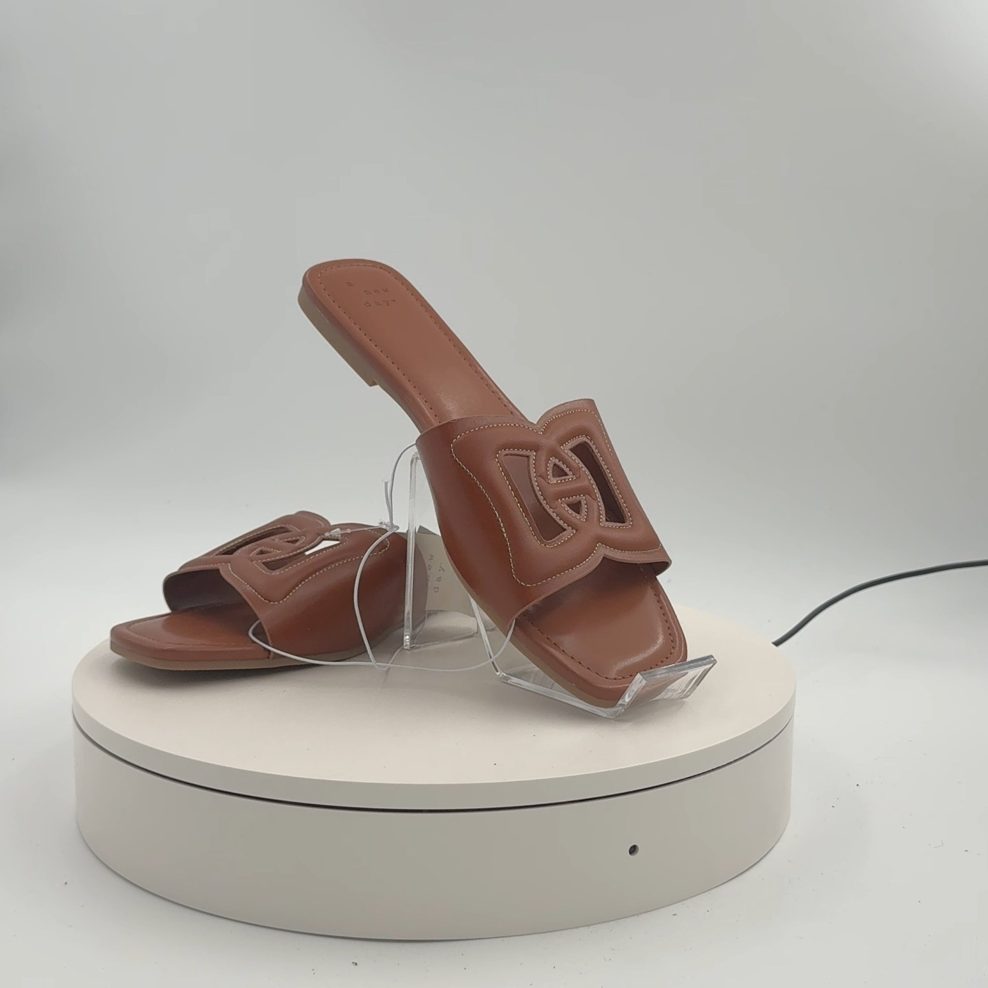 Women's Deidra Slide Sandals - A New Day Cognac 10: Memory Foam Insole, Open Toe, Slip On