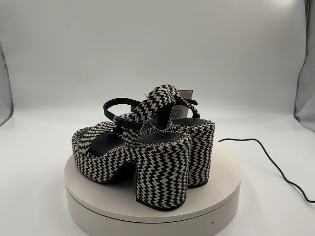 Women's Madeline Woven Platform Sandal Heels with Memory Foam Insole - Universal Thread Black 8.5: Ankle Strap, Block Heel