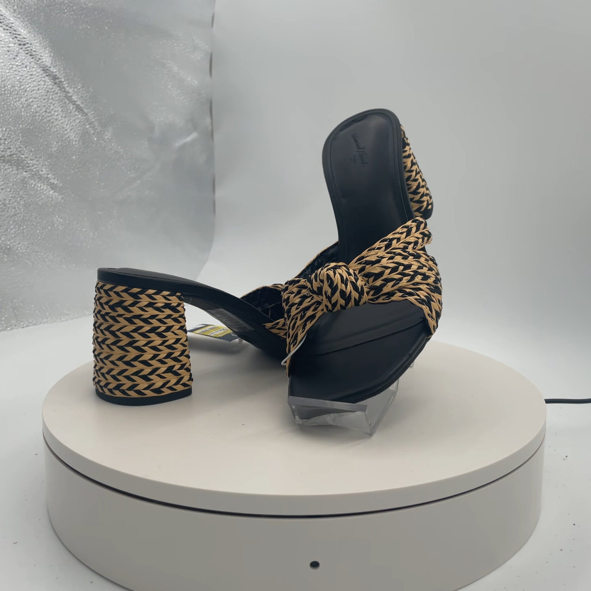 Women's Aaliyah Raffia Strappy Knot Sandal Heels - Universal Thread Black 9: Slip-On, Block Heel, Open Square Toe