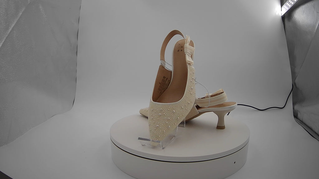 Women's Milan Pearl Slingback Heels - A New Day Ivory 6: Satin Pointed Toe Pumps, Cushioned Insole, Textured Outsole