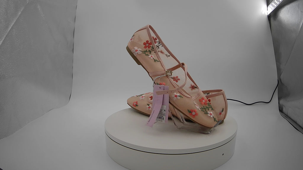 Women's Elsa Floral Mesh Mary Jane Flats - Wild Fable Pink 10: Memory Foam, Buckle Closure, Textured Outsole