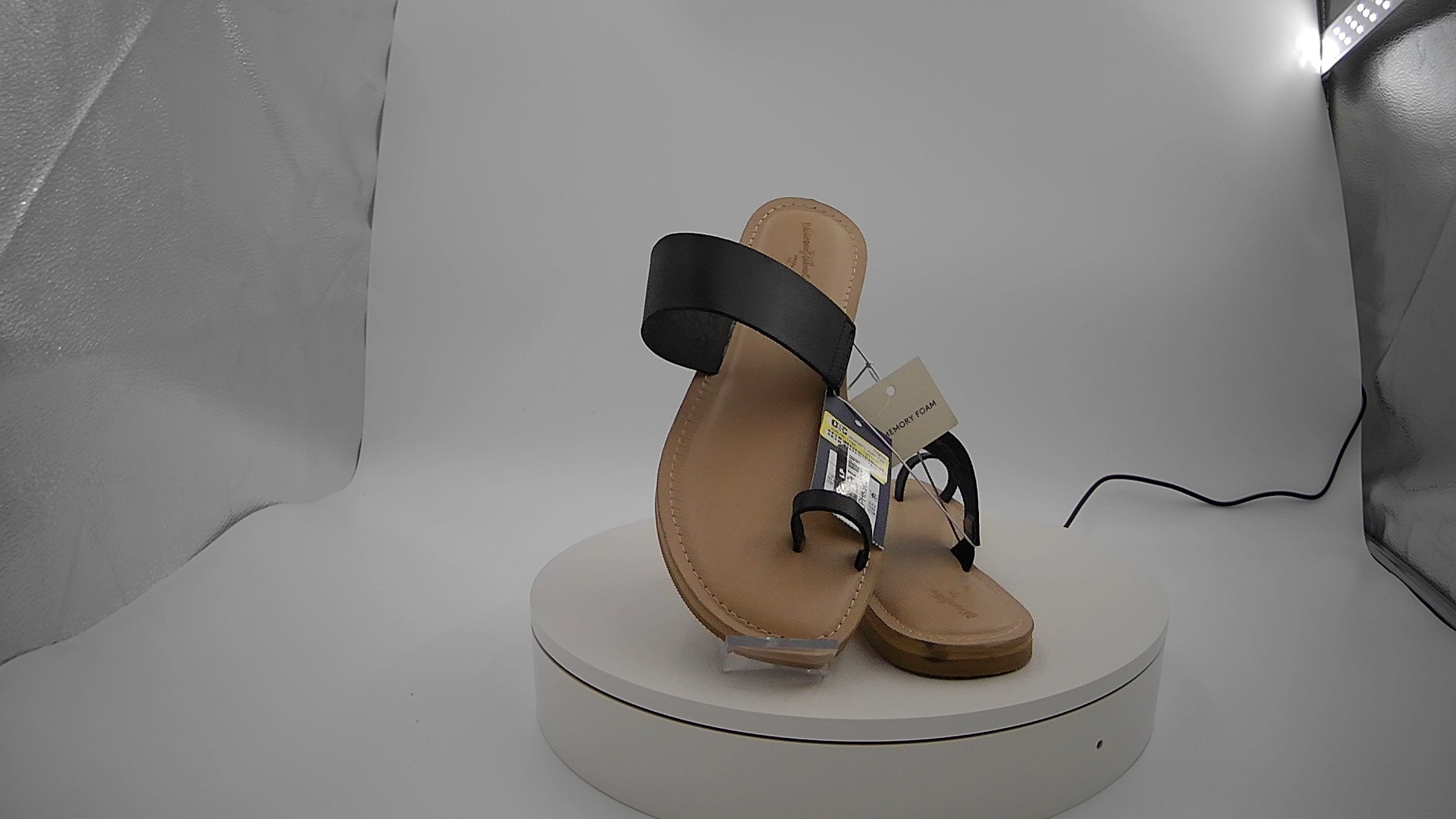 Women's Juno Toe Ring Flat Sandals - Universal Thread Black 9.5: Slip On, Memory Foam, Flexible Outsole