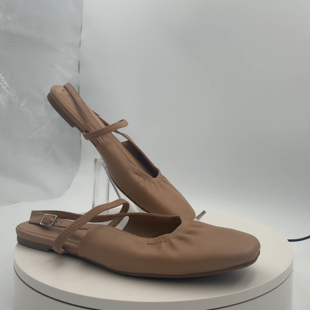Women's Vada Slingback Scrunch Toe Flats - A New Day Tan 10: Memory Foam, Faux Leather, Buckle Closure