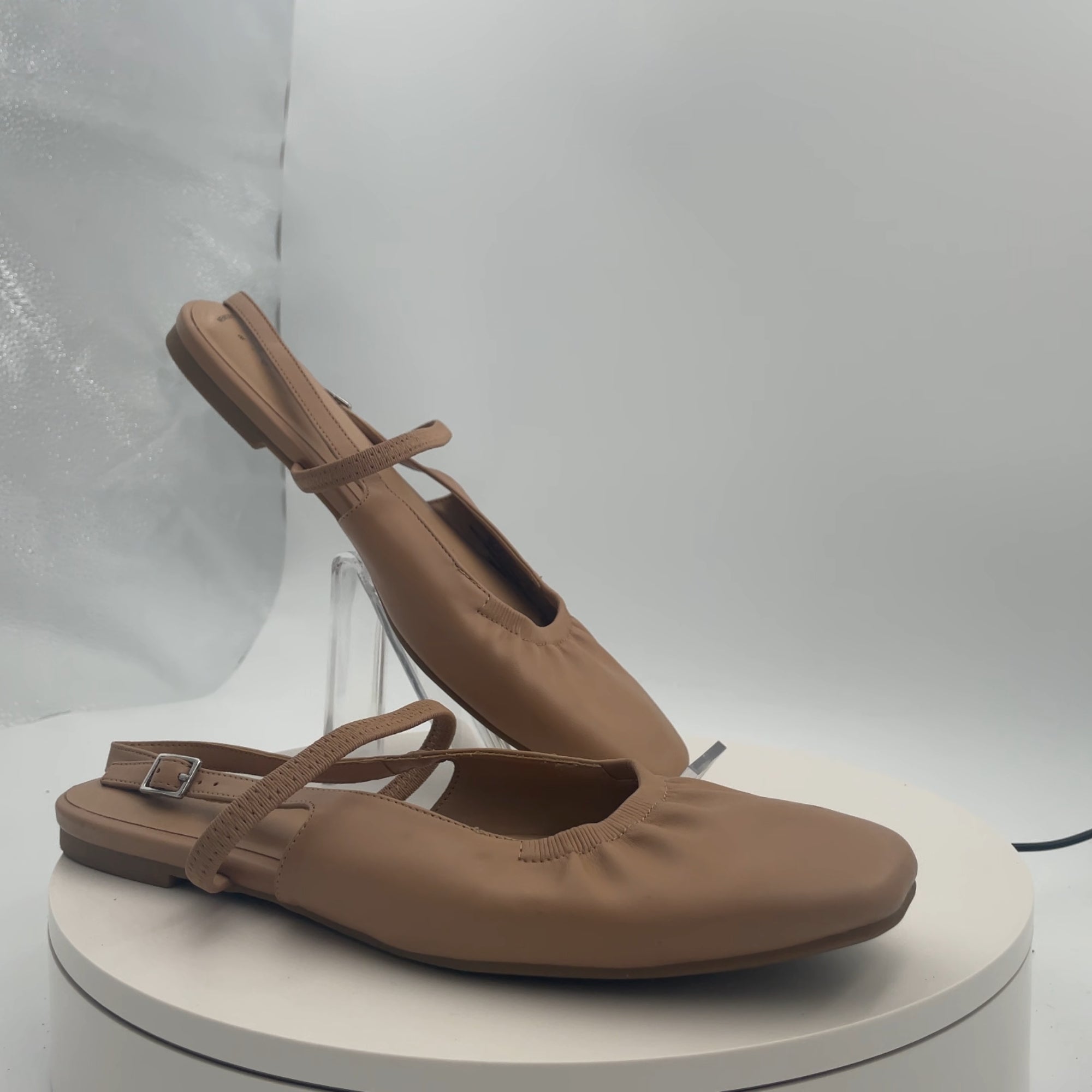 Women's Vada Slingback Scrunch Toe Flats - A New Day Tan 10: Memory Foam, Faux Leather, Buckle Closure