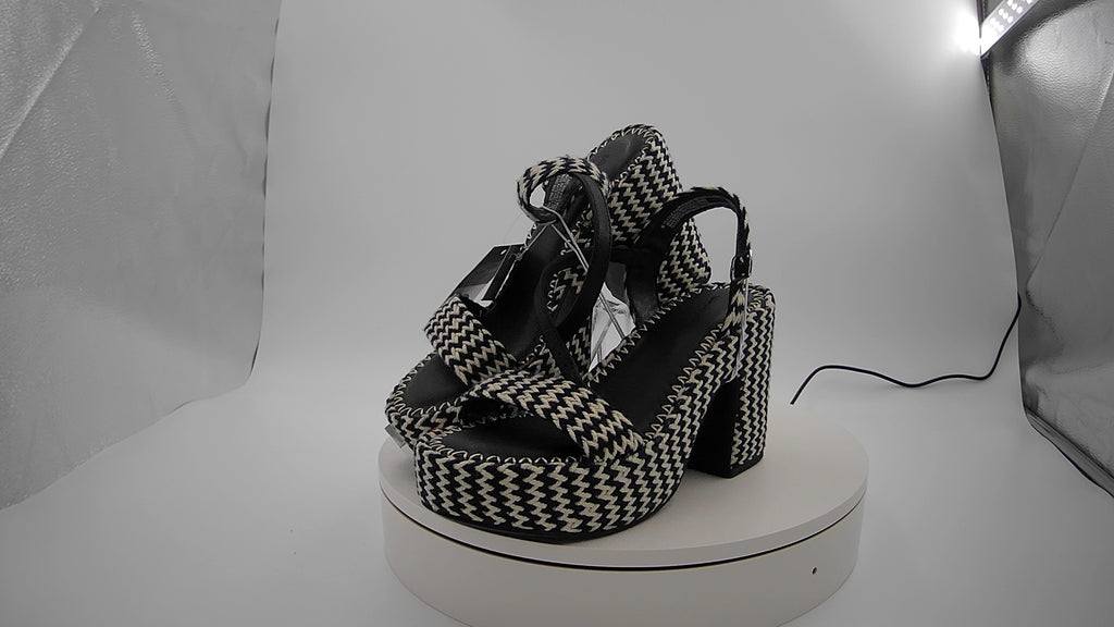 Women's Madeline Woven Platform Sandal Heels with Memory Foam Insole - Universal Thread Black 6: Ankle Strap, Block Heel