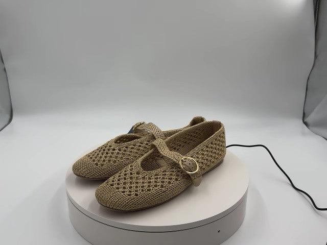 Women's Sia Knit Woven Mary Jane Flats - Universal Thread Beige 9.5: Cushioned Insole, Buckle Closure