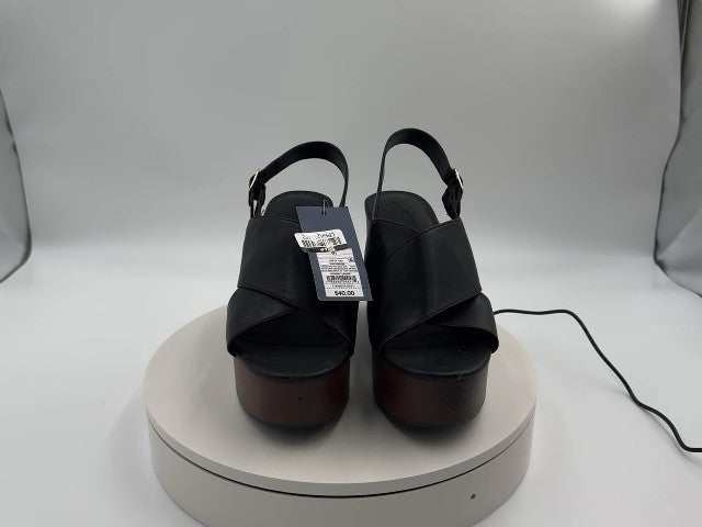 Women's Naomi Wood Wedge Heels with Memory Foam Insole - Universal Thread Black 8.5: Ankle Strap, Open Round Toe, Buckle Closure