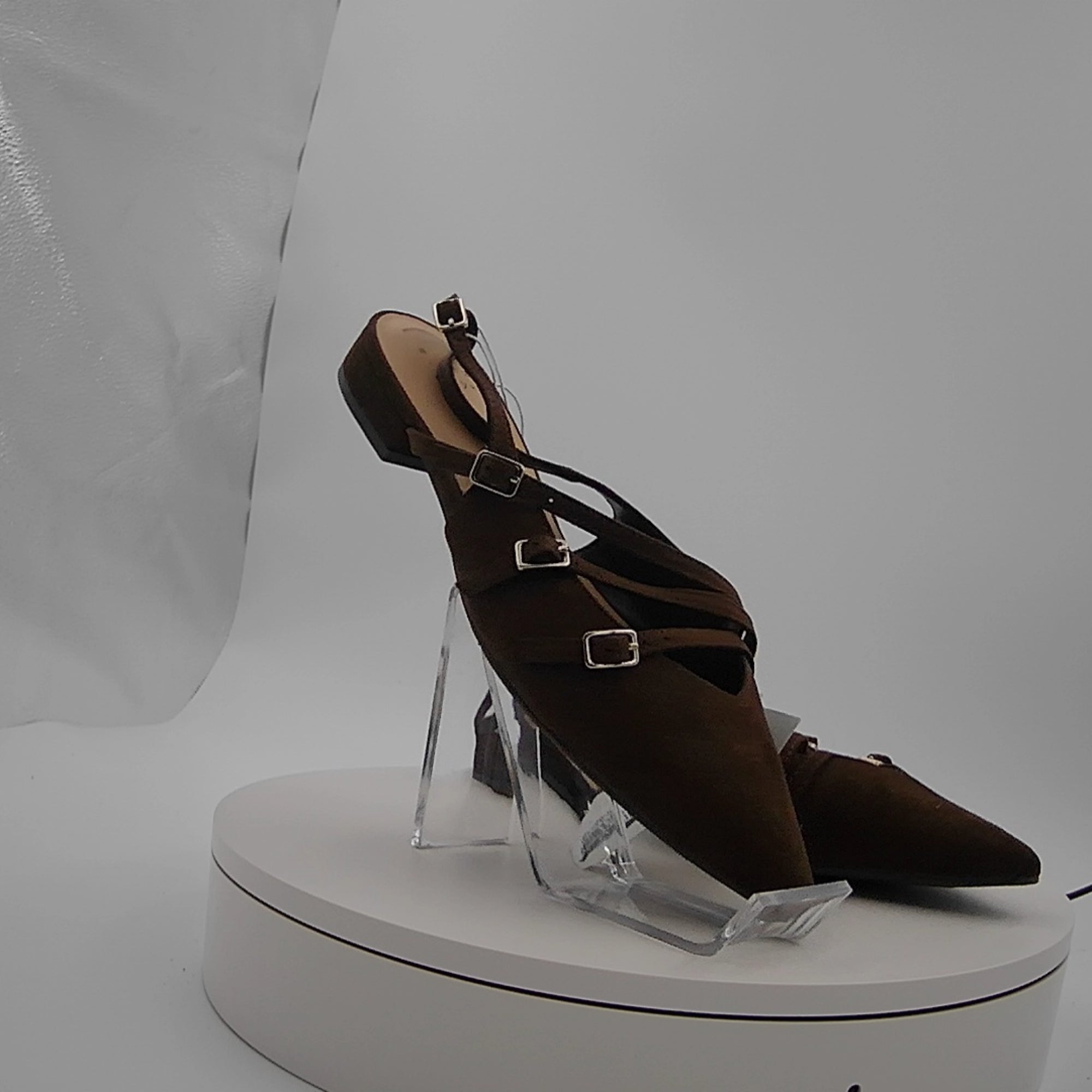 Women's Twiggy Multi Buckle Mini Heel Flats With Memory Foam Insole - A New Day Brown 7.5: Faux Suede, Pointed Toe