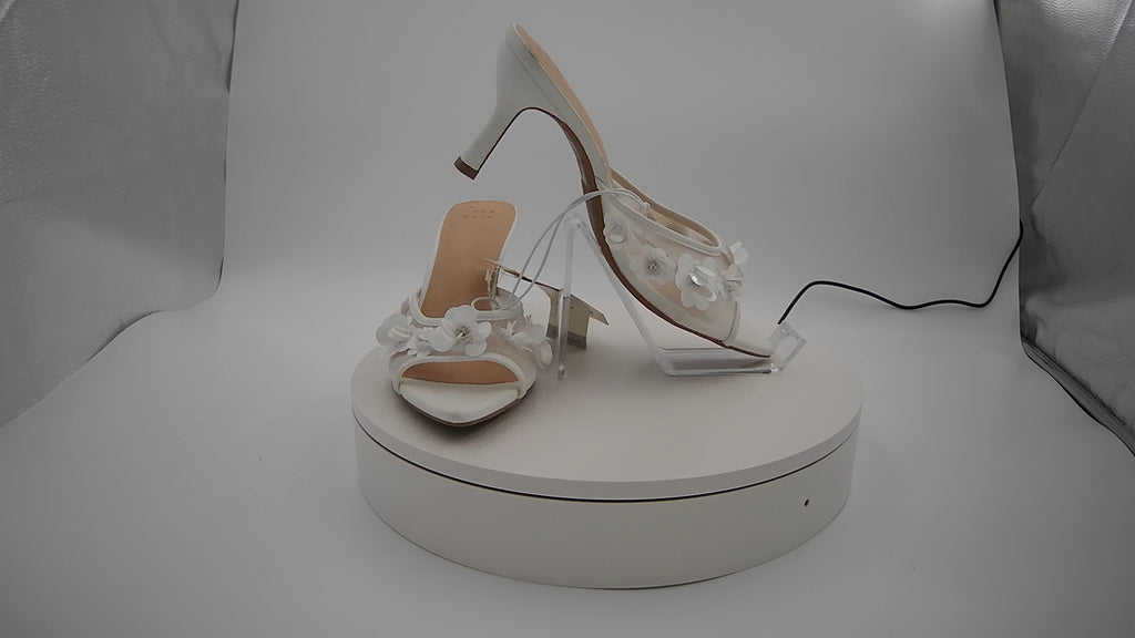 Women's Lupita Mesh Rhinestone Peep Toe Mule Heels with Memory Foam Insole - A New Day White 8.5: Slip-On Stiletto