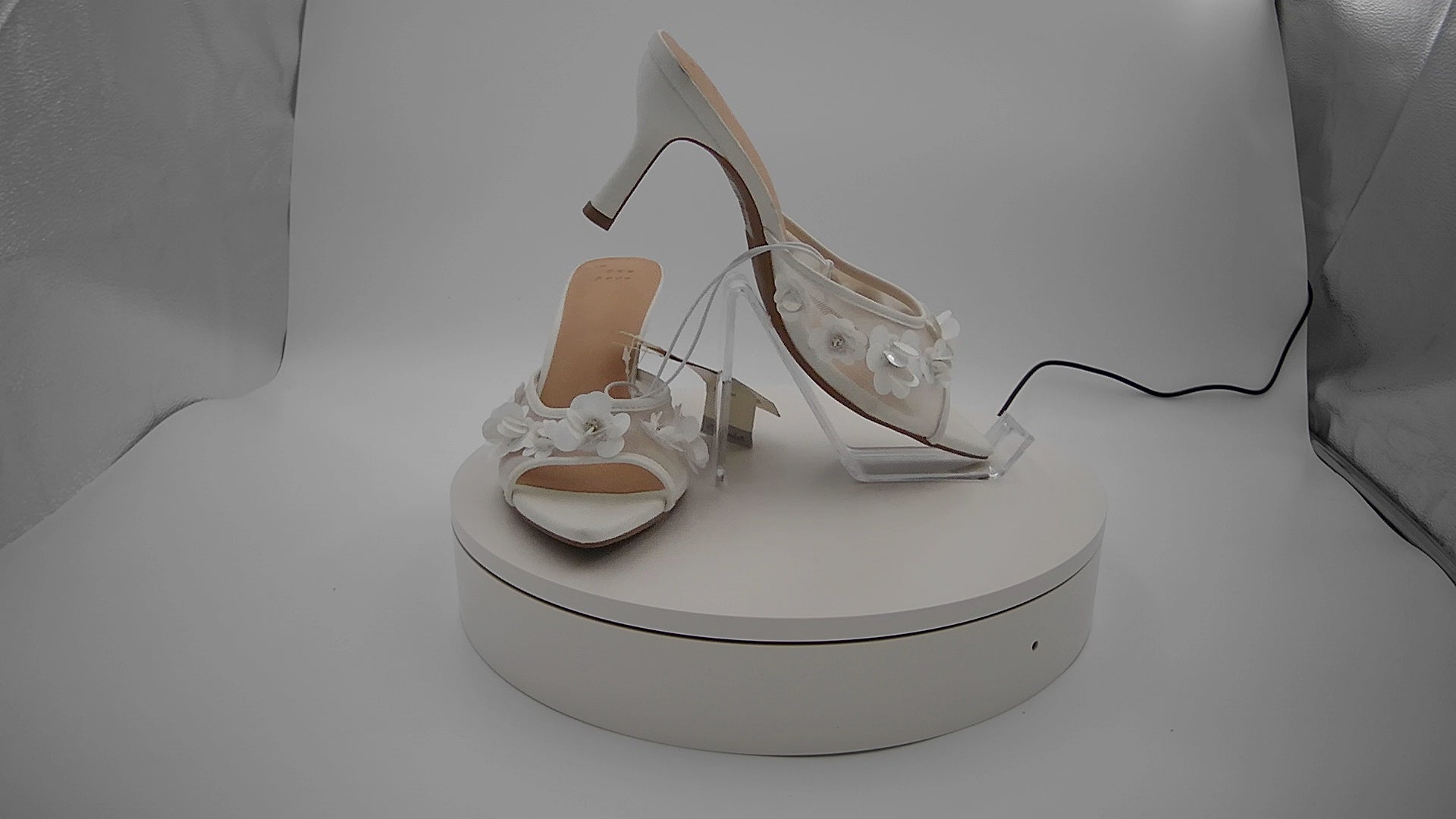 Women's Lupita Mesh Rhinestone Peep Toe Mule Heels with Memory Foam Insole - A New Day White 8.5: Slip-On Stiletto